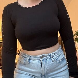 Emma & Sam Black Studded Crop Top